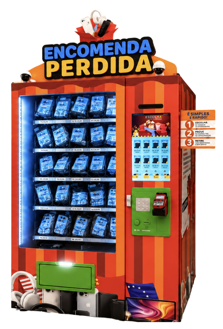 Vending Machine Encomenda Perdida com encomendas e produtos em destaque